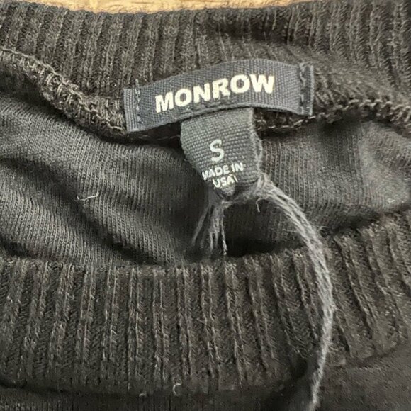 Monrow Womens T Shirt Dress Solid Black Crew Neck Short Sleeve Ribbed Knit S New - Picture 11 of 12